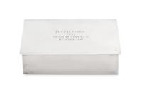 An American Silver Cigarette Box, Lebkuecher & Co., Newark, NJ, of rectangular form, the hinged cover later engraved RIVER OAKS 1959 SE