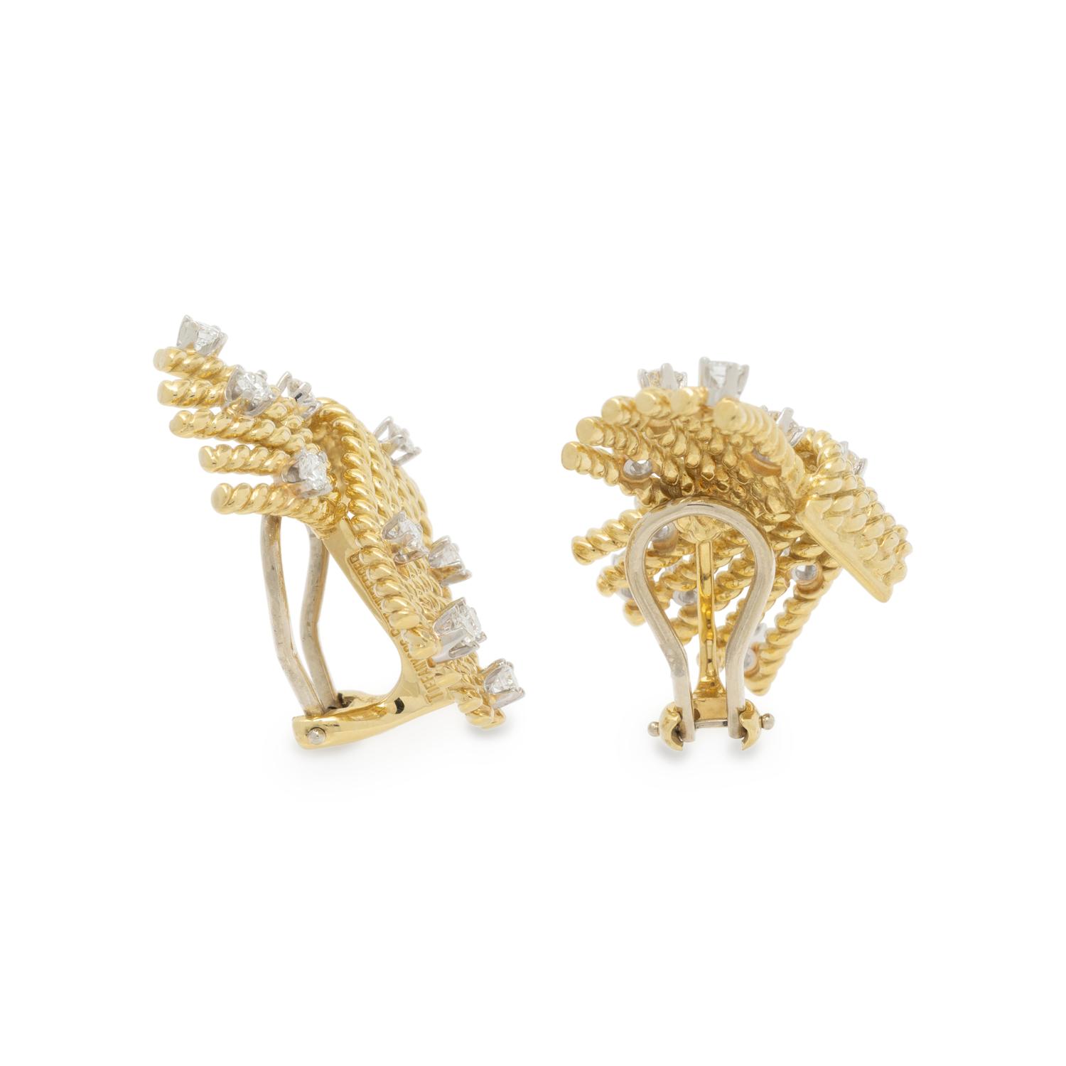 TIFFANY & CO., SCHLUMBERGER, YELLOW GOLD AND DIAMOND 'V-ROPE' EARRINGS