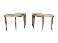 A Pair of Venetian Painted Demilune Console Tables