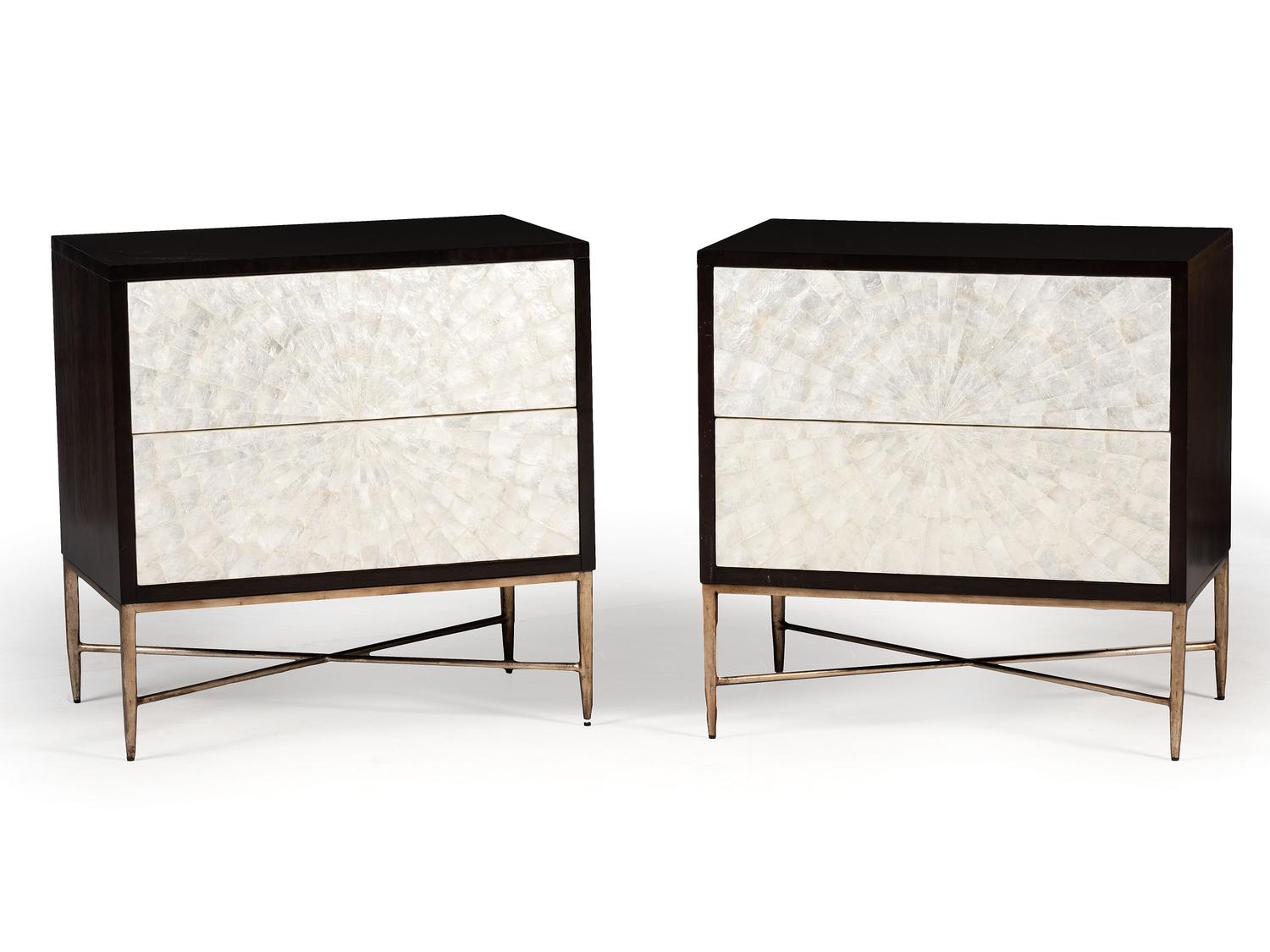 A Pair of Bernhardt Mother of Pearl Veneered Side Tables
