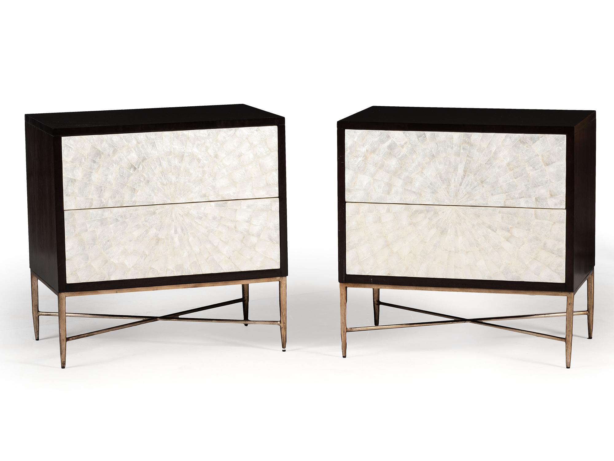 A Pair of Bernhardt Mother of Pearl Veneered Side Tables