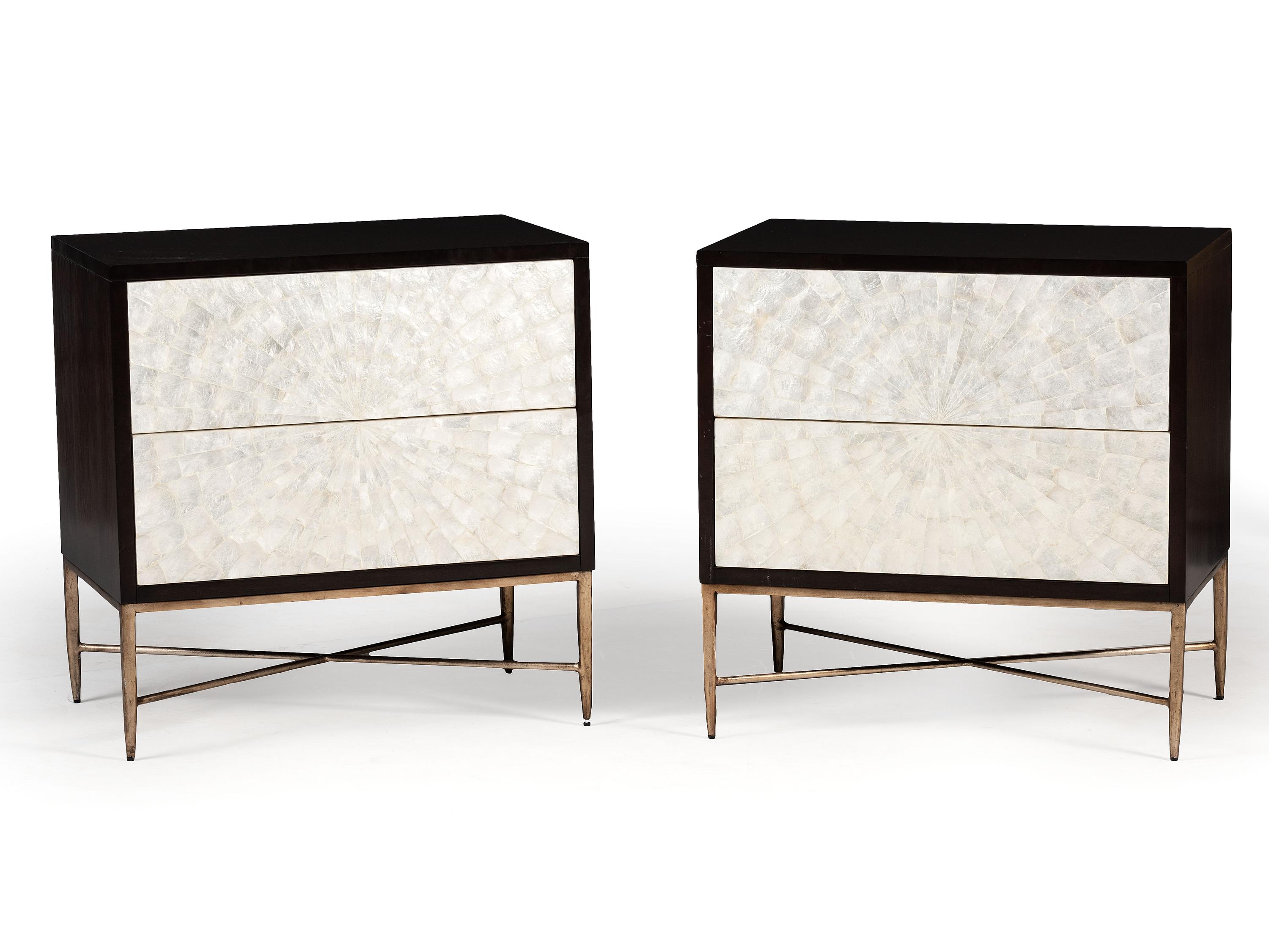 A Pair of Bernhardt Mother of Pearl Veneered Side Tables