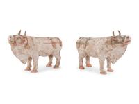 A Pair of Chinese Painted Pottery Figures of Oxen
