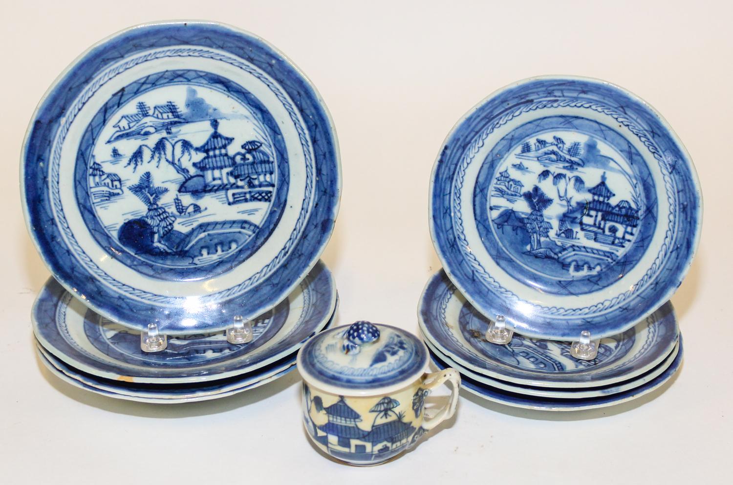 A Group of Nine Chinese Export Porcelain Articles Diameter of largest 7 1/4 inches. — 19TH CENTURY