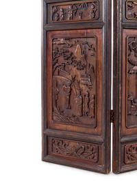A Chinese Carved Hardwood Four-Panel Floor Screen