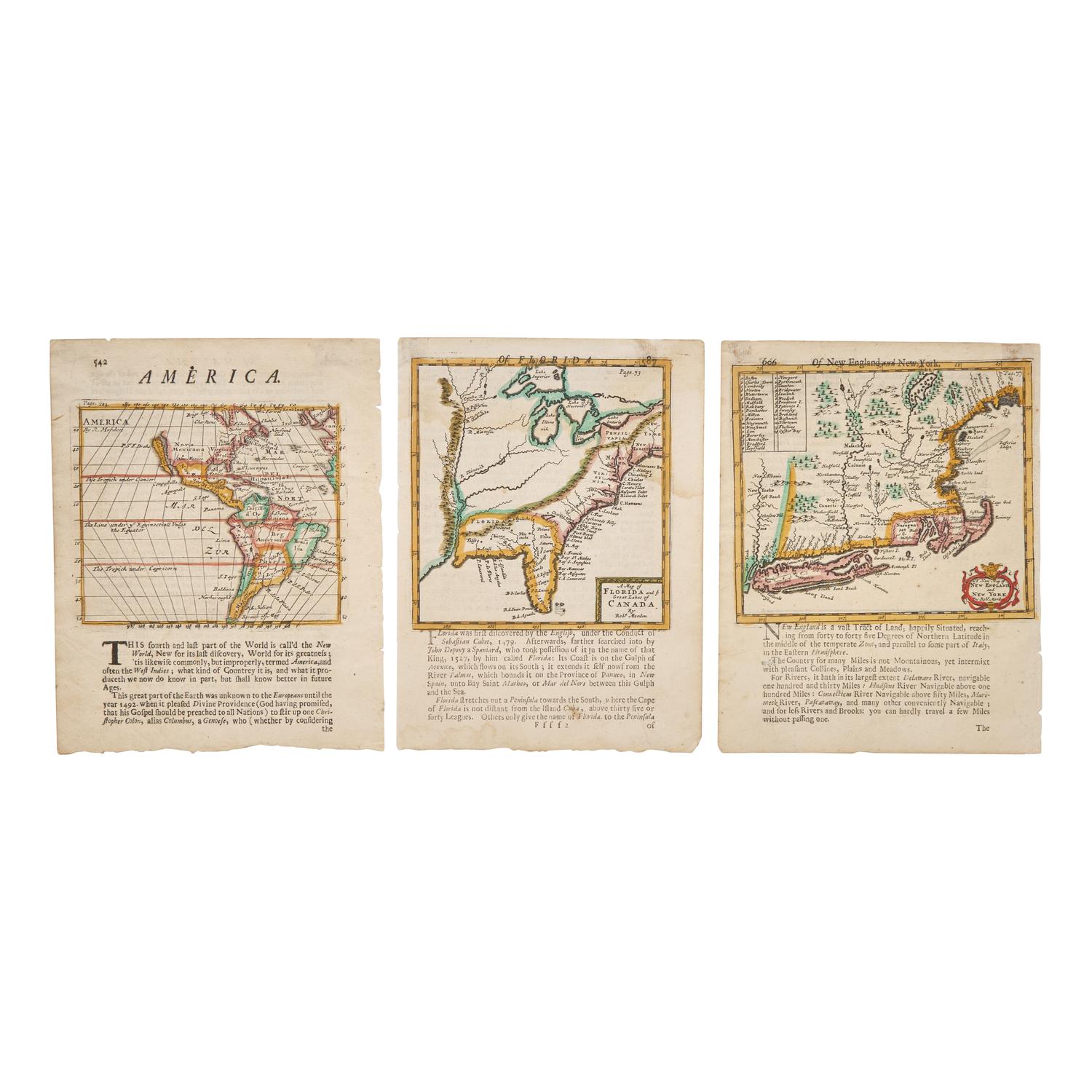 [Maps & Atlases] Morden, Robert. Group of 3 Maps of America