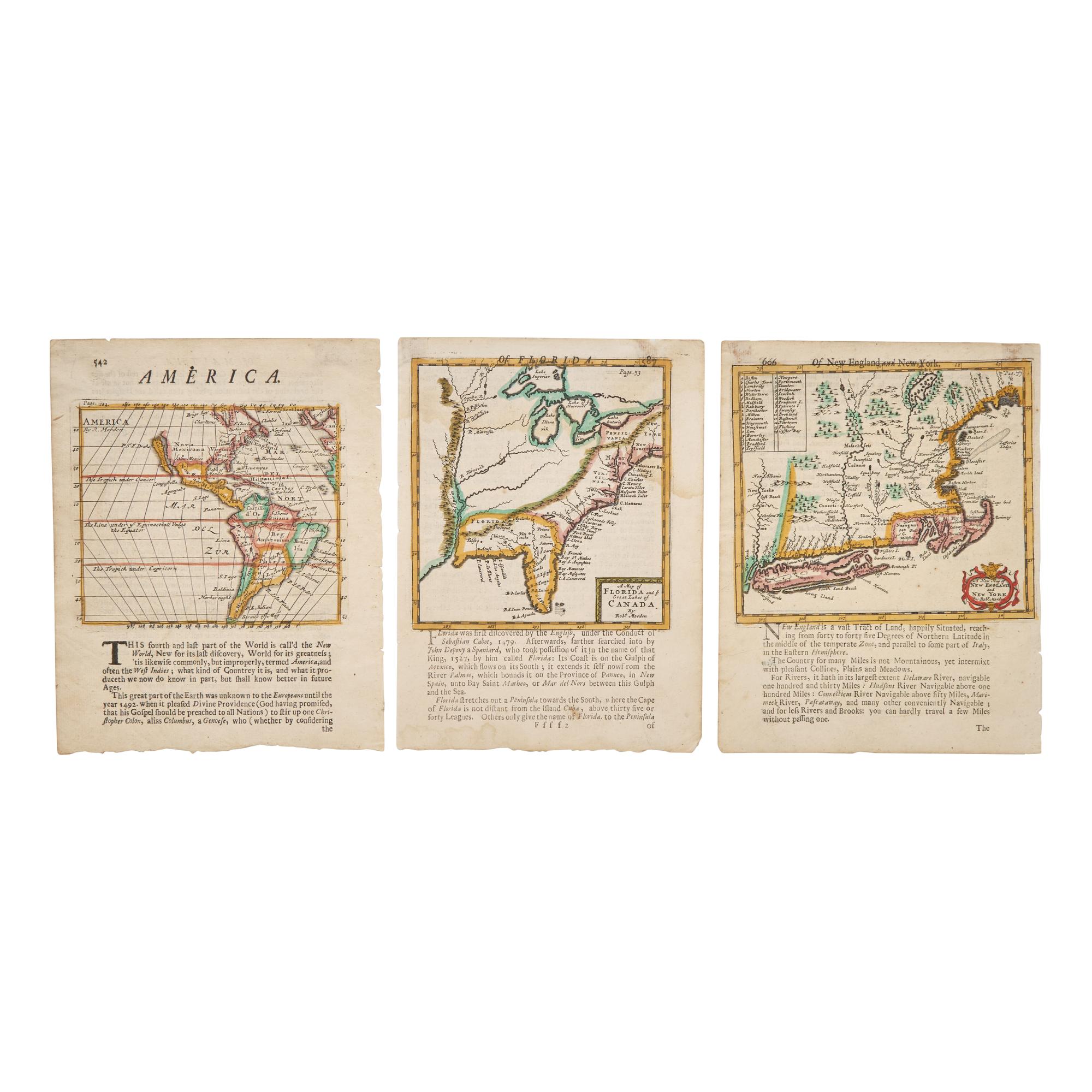 [Maps & Atlases] Morden, Robert. Group of 3 Maps of America
