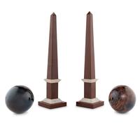 A Pair of Hardstone Obelisks and a Pair of Hardstone Spherical Ornaments