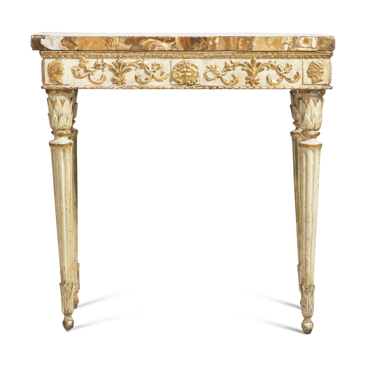 An Italian Neoclassical White-Painted and Parcel Gilt Jasper-Top Console Table