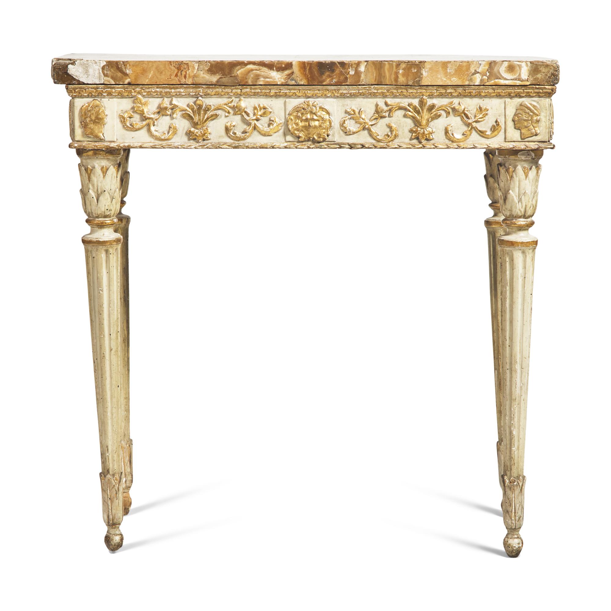 An Italian Neoclassical White-Painted and Parcel Gilt Jasper-Top Console Table