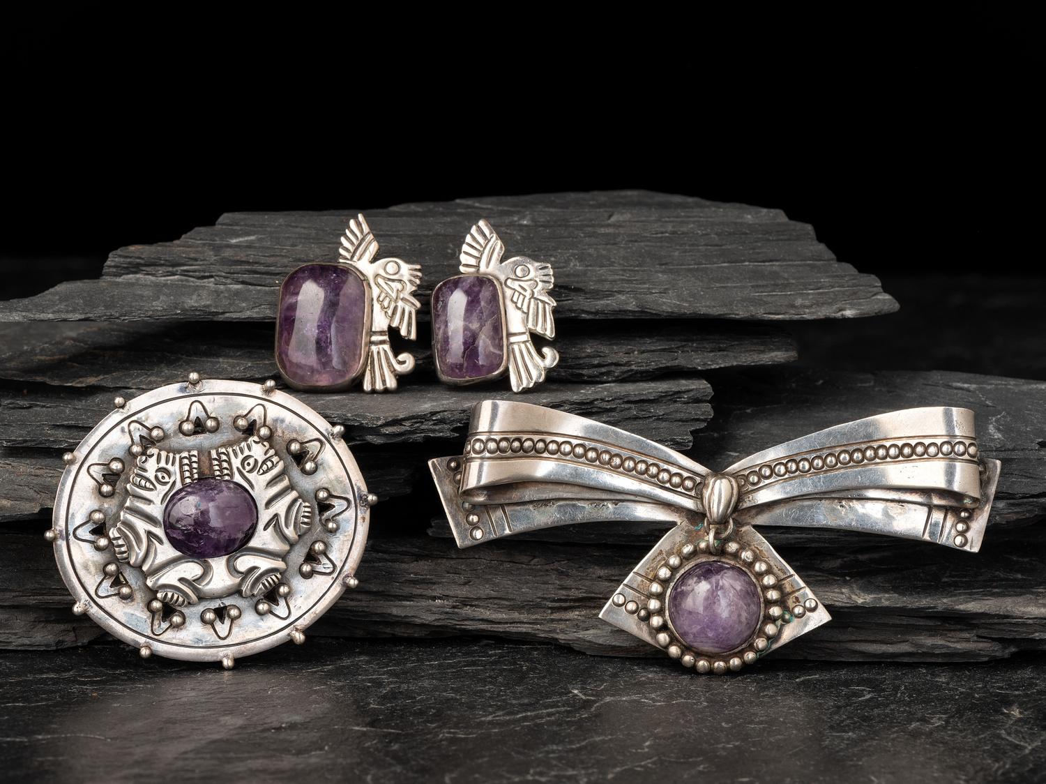 Taxco Silver and Amethyst Pins/Brooches, 1940-1946