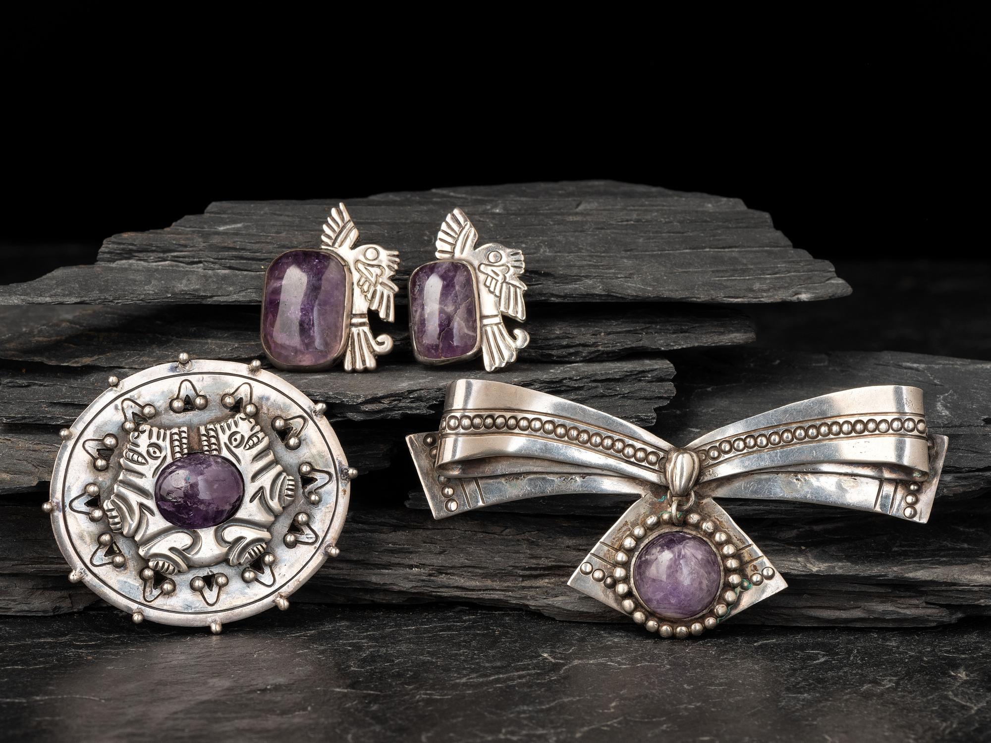 Taxco Silver and Amethyst Pins/Brooches, 1940-1946