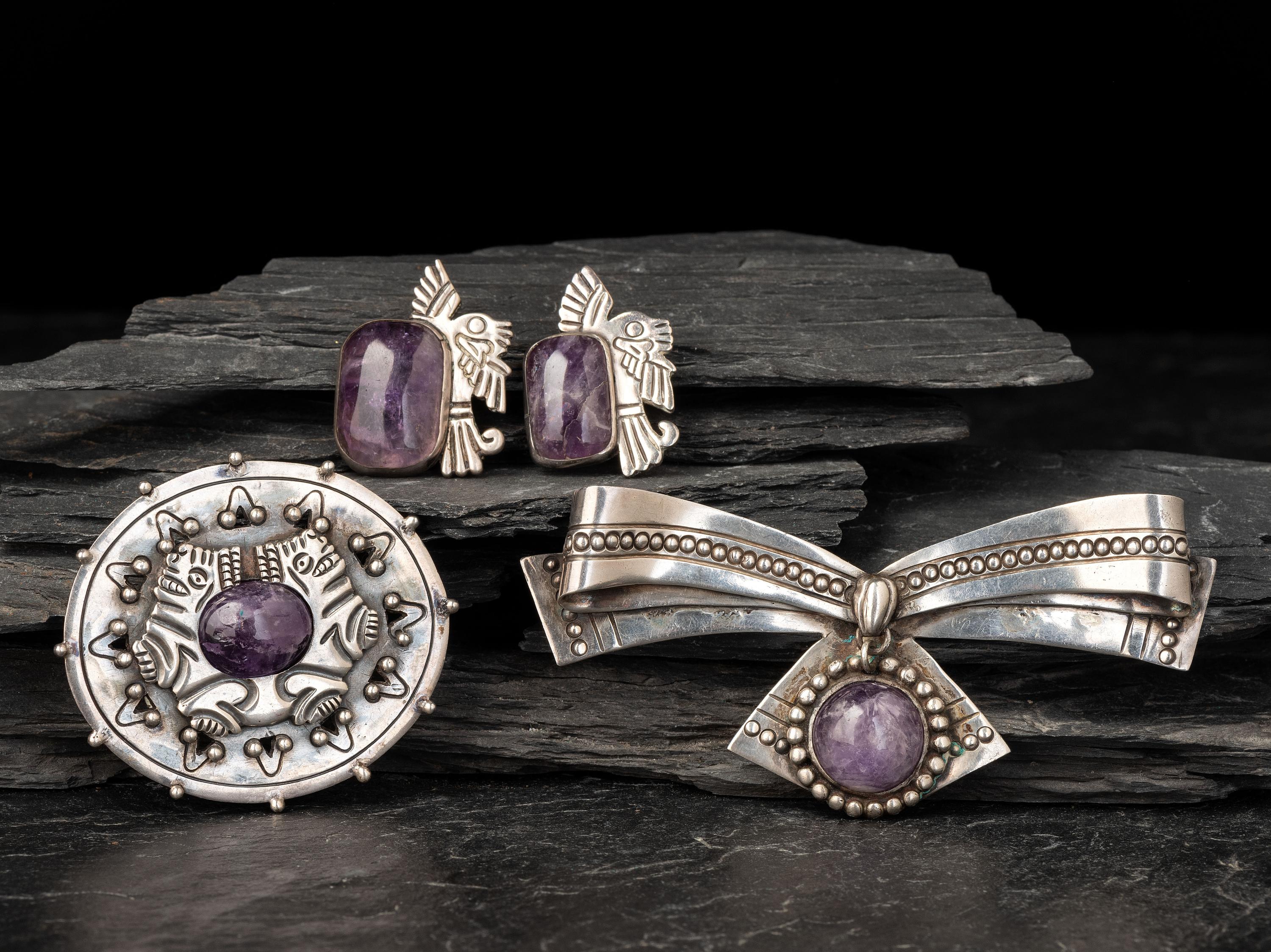 Taxco Silver and Amethyst Pins/Brooches, 1940-1946