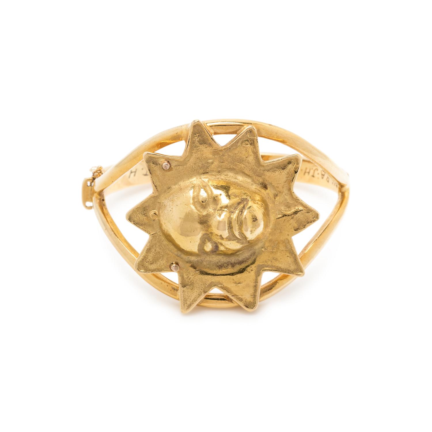 YELLOW GOLD SUN BANGLE BRACELET