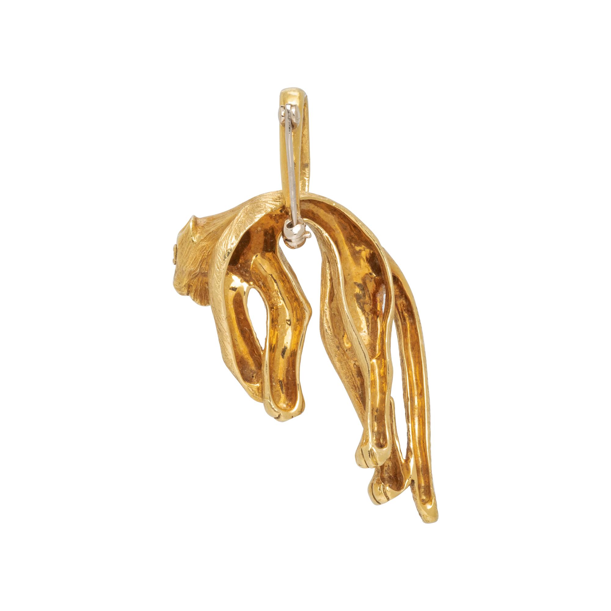 YELLOW GOLD PANTHER PENDANT/BROOCH NECKLACE