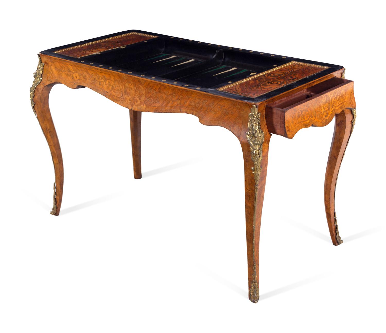 A Louis XV Style Gilt Bronze Mounted Marquetry Tric-Trac Table