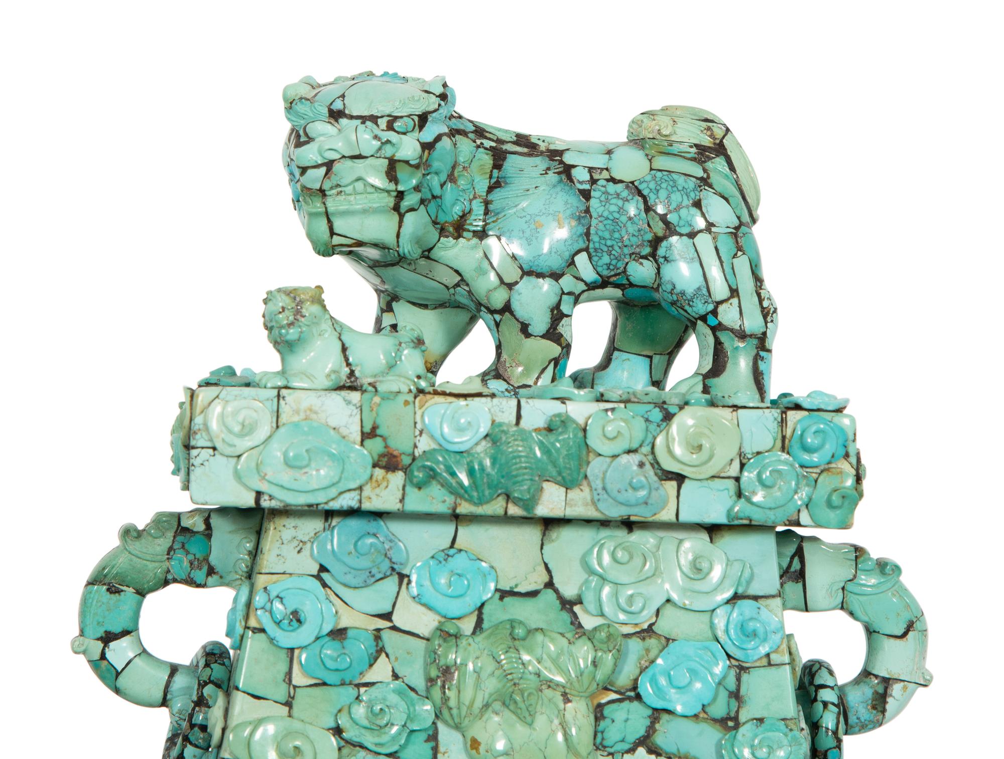 A Pair of Chinese Tessellated Hardstone Urns