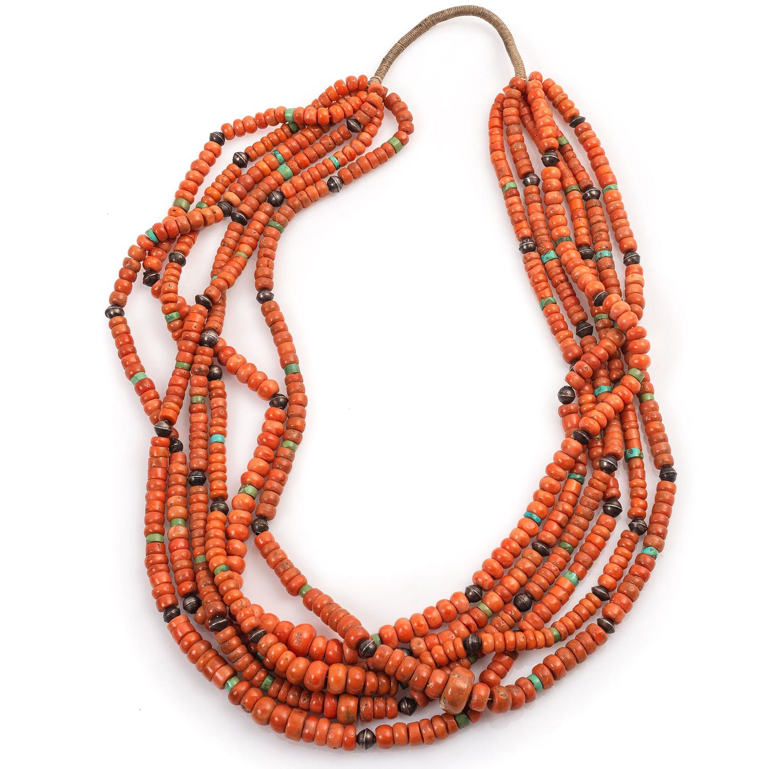 Pueblo Six-Strand Coral Necklace