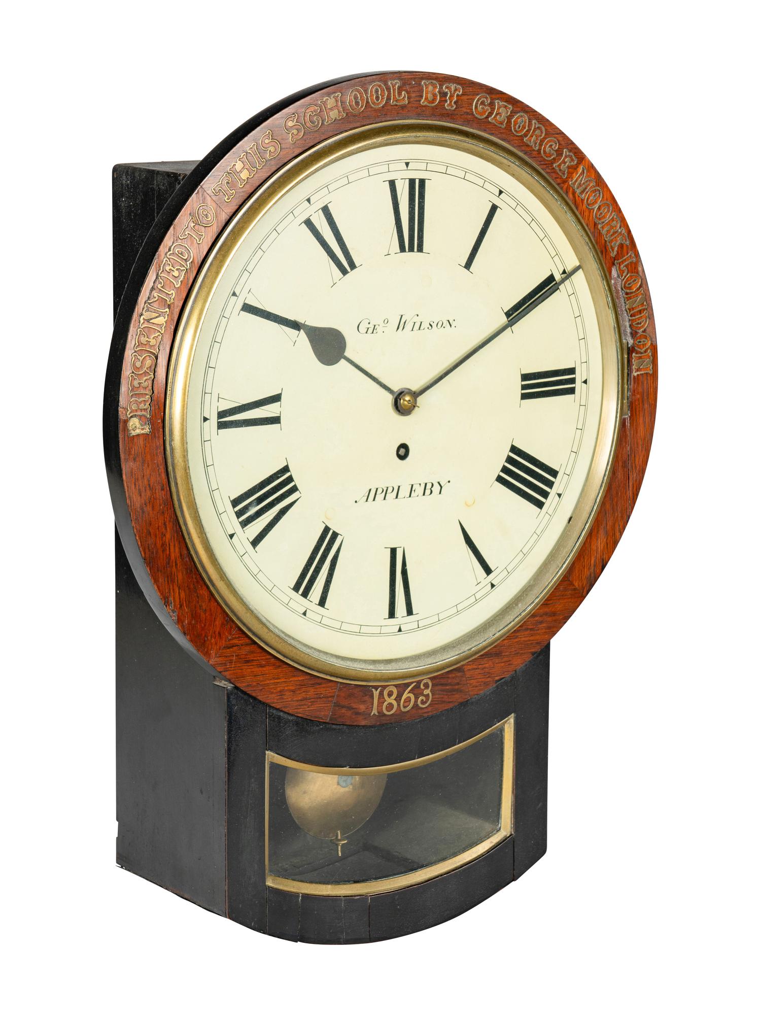 An English Brass-Inlay Presentation Wall Clock