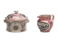 A Sunderland Luster 'Mariner's Compass / Iron Bridge' Cream and Sugar