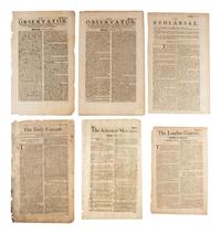 [NEWSPAPERS] -- [ENGLAND]. A group of 18 late 17th-early 18th century newspapers published in London, incl. The London Gazette, The Observator, The Daily Courant , and T he Rehearsal .