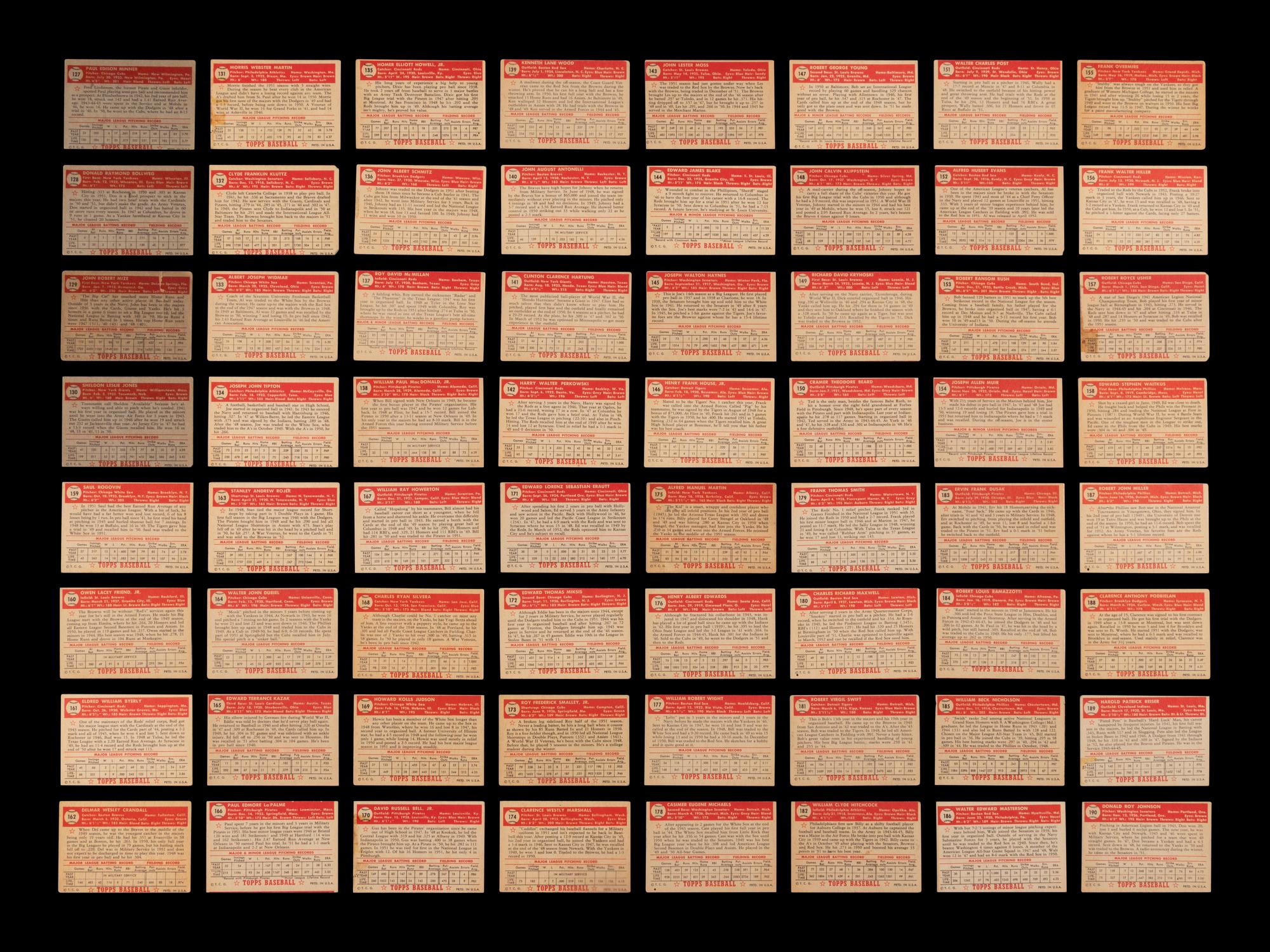 A Near Set of 1952 Topps Baseball Cards (402/407) Featuring 93 High Numbers