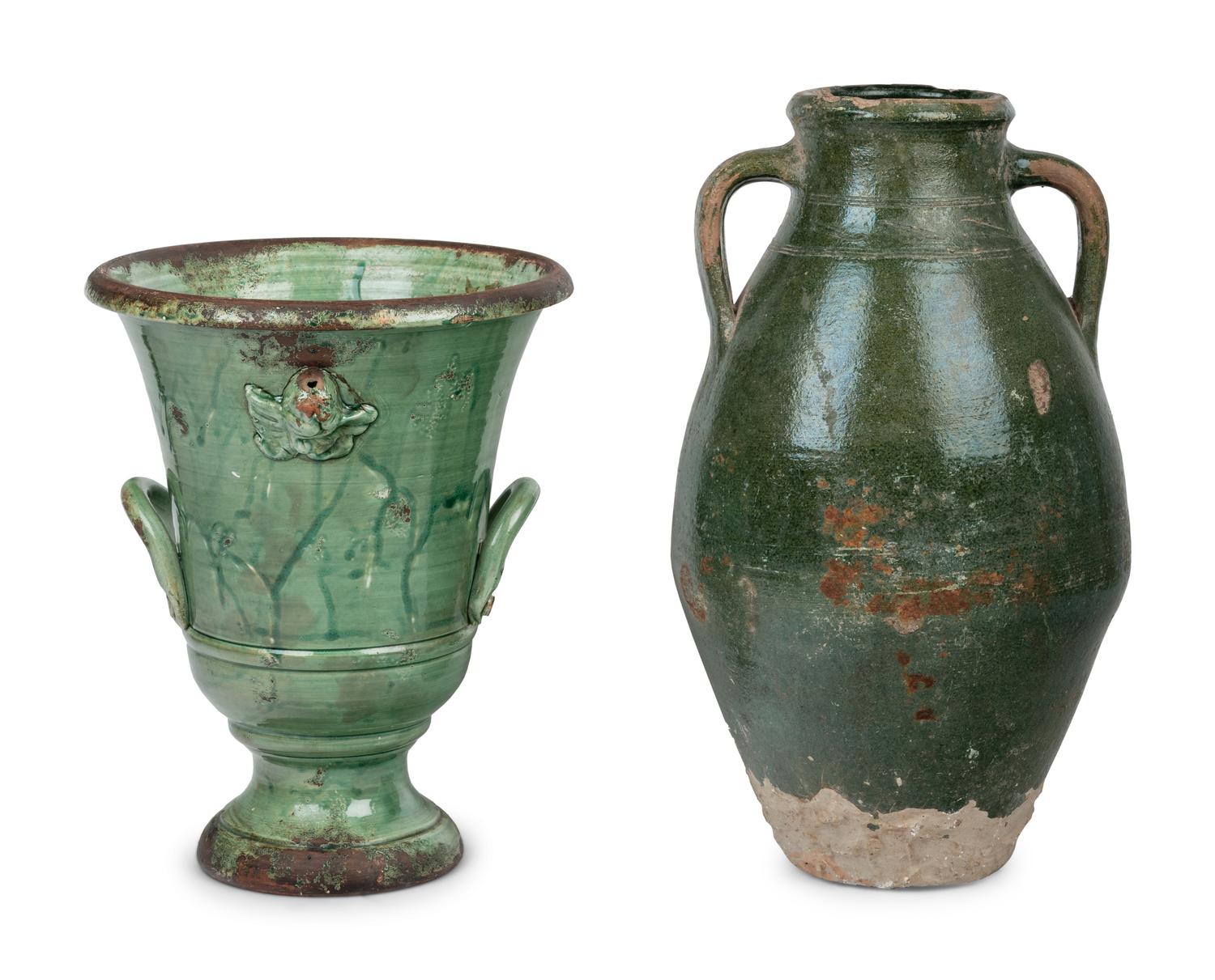 Two Green Glazed Pottery Articles