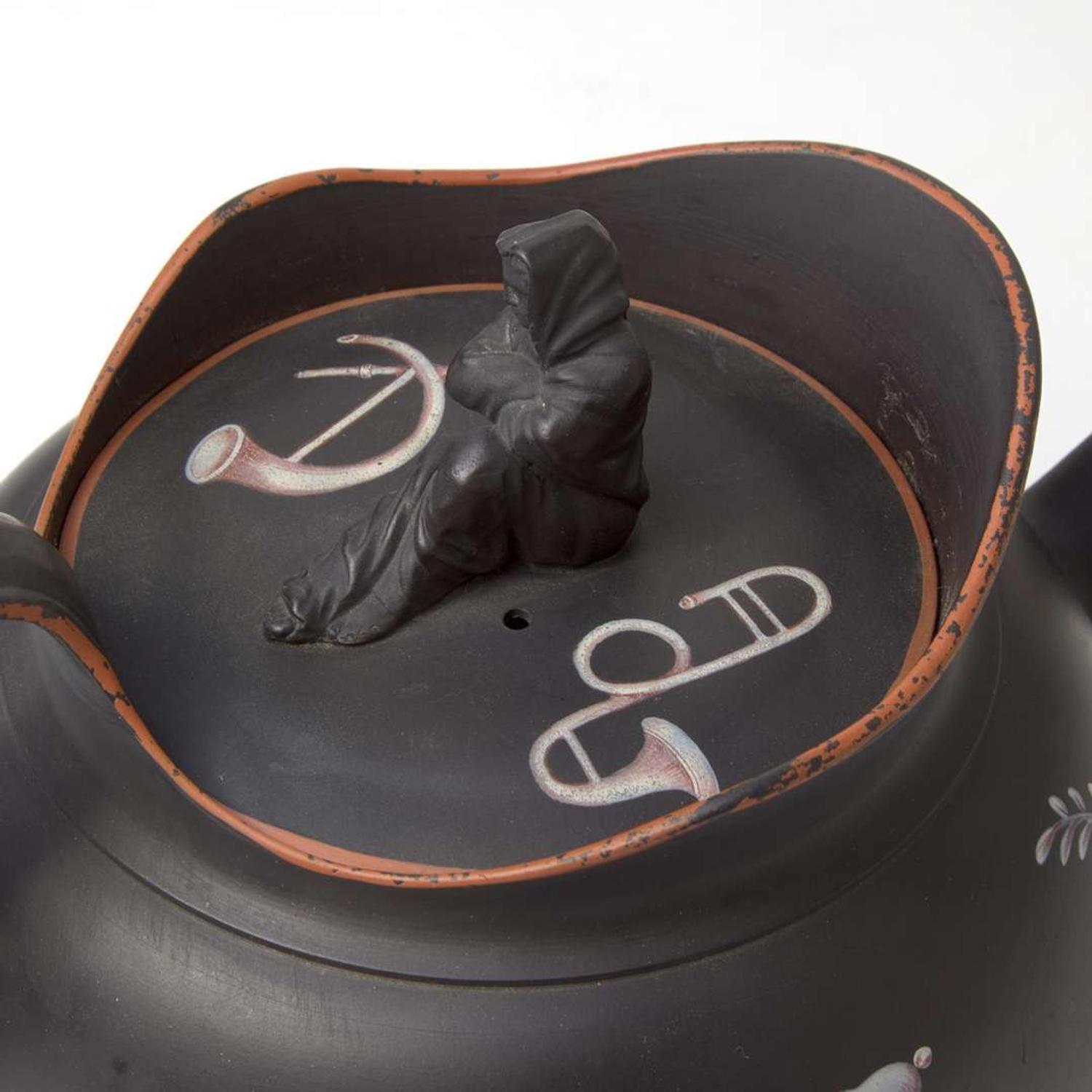 A Wedgwood & Bentley Encaustic-Decorated Black Basalt Teapot UK, circa 1770
