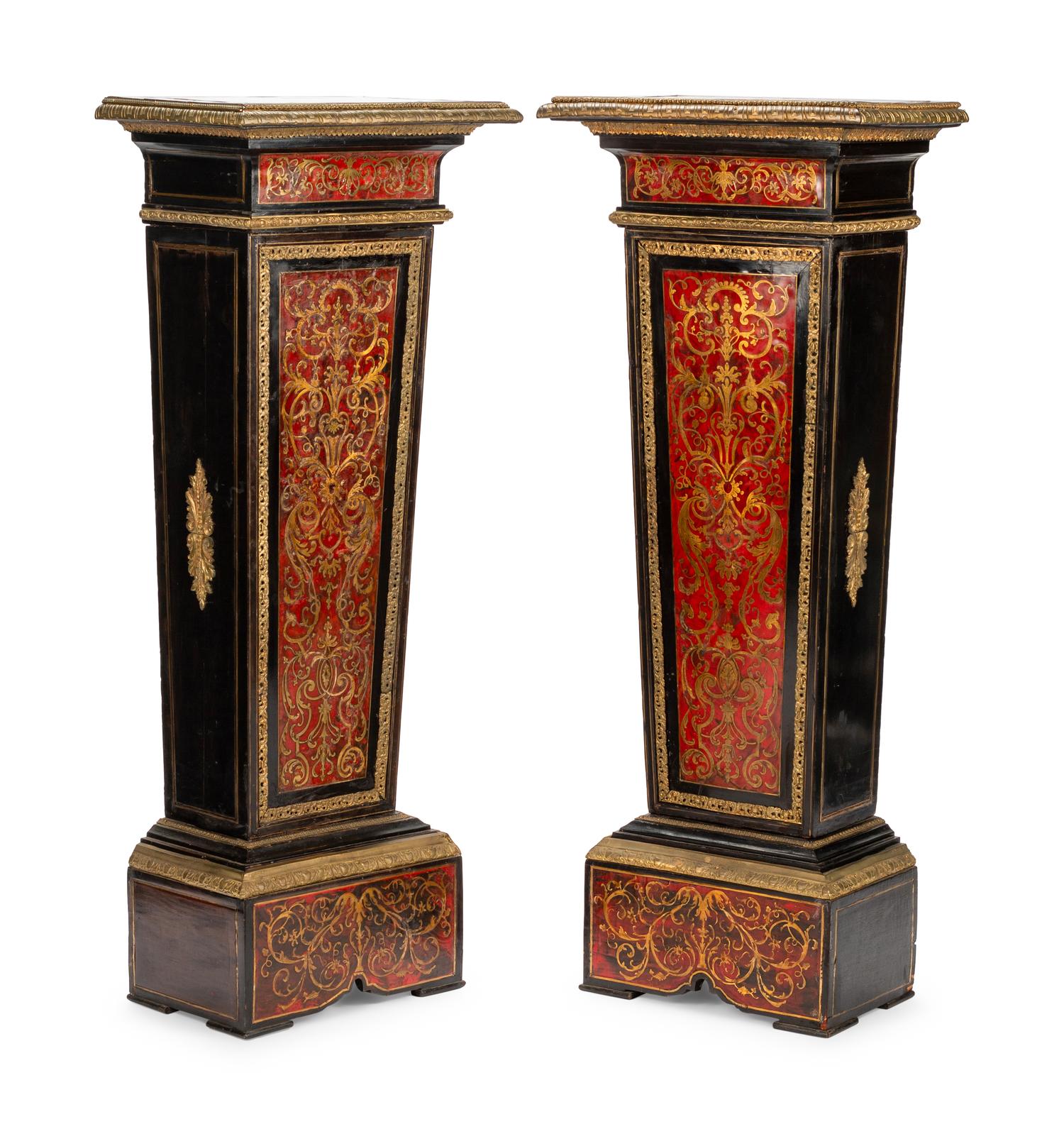 A Pair of Napoleon III Gilt Bronze Mounted Boulle Marquetry Pedestals