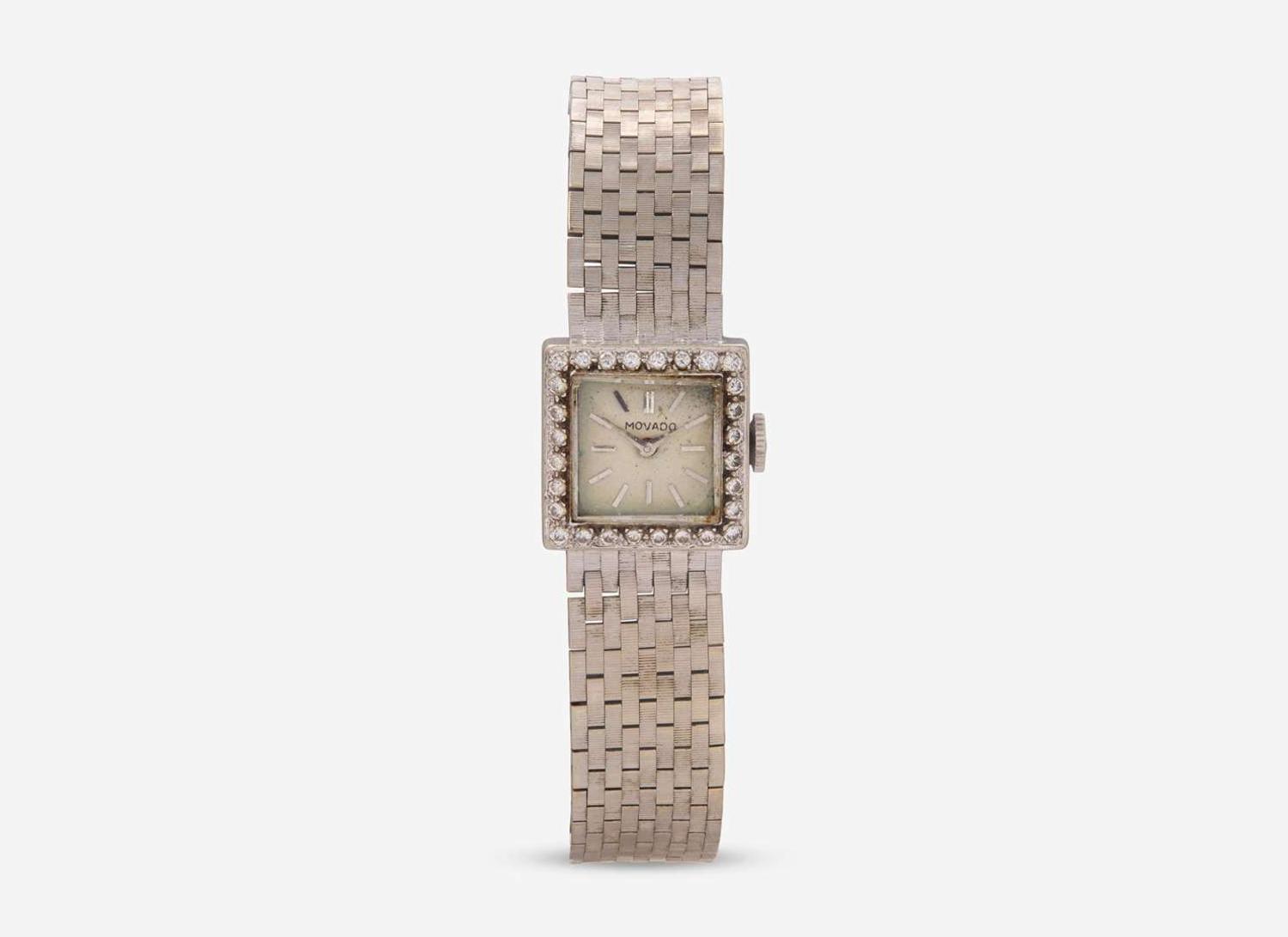 A Ladies 14K White Gold Movado Watch with Diamonds