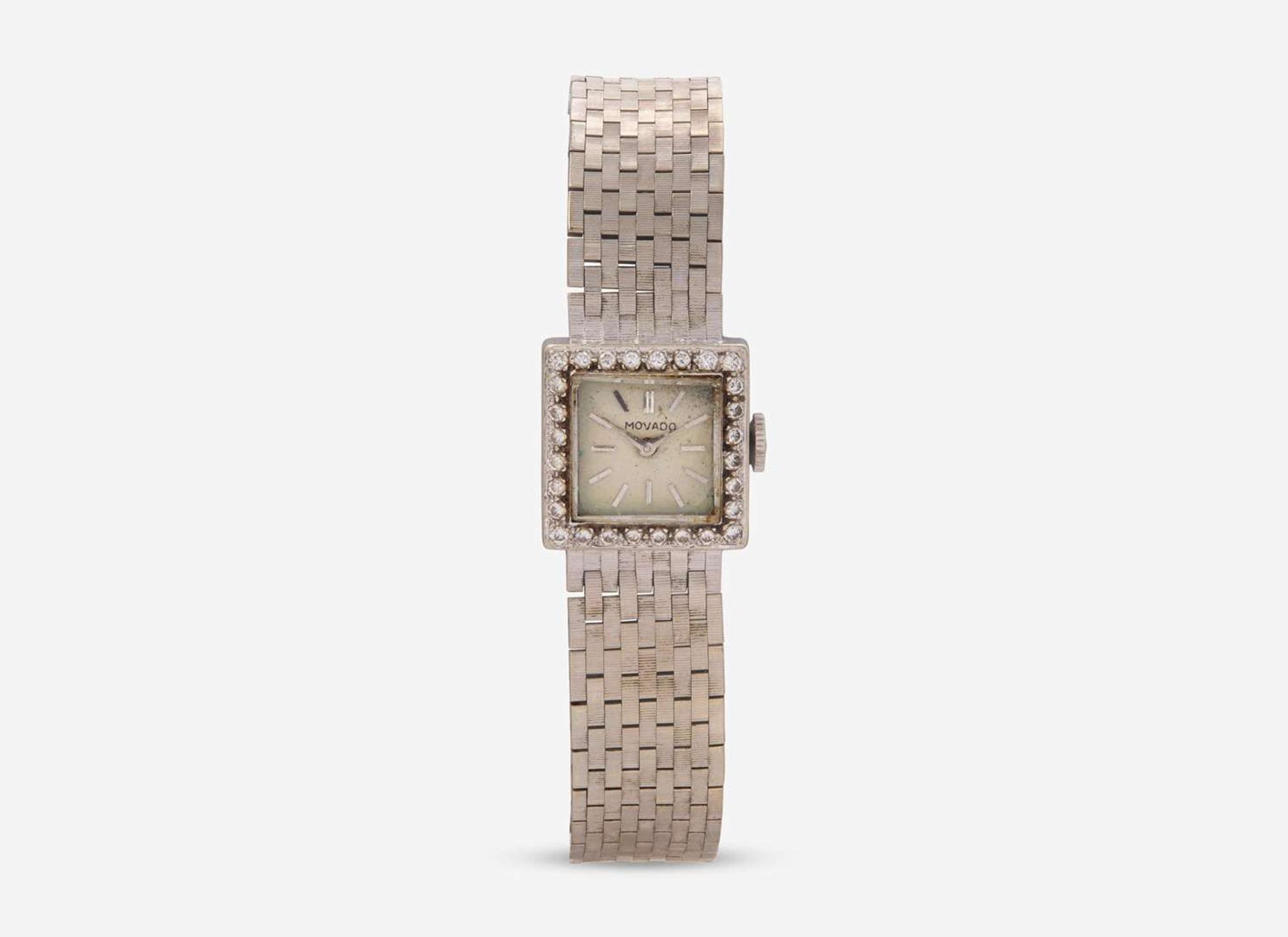 A Ladies 14K White Gold Movado Watch with Diamonds