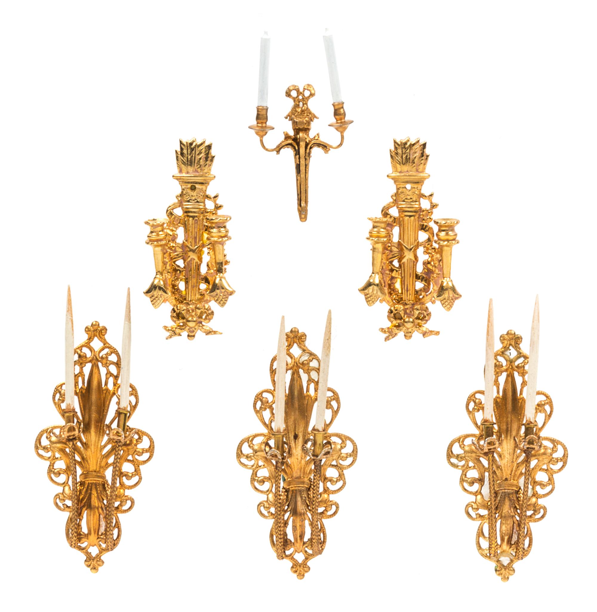 A Group of Six Two-Light Sconces Height of tallest 2 3/8 inches.