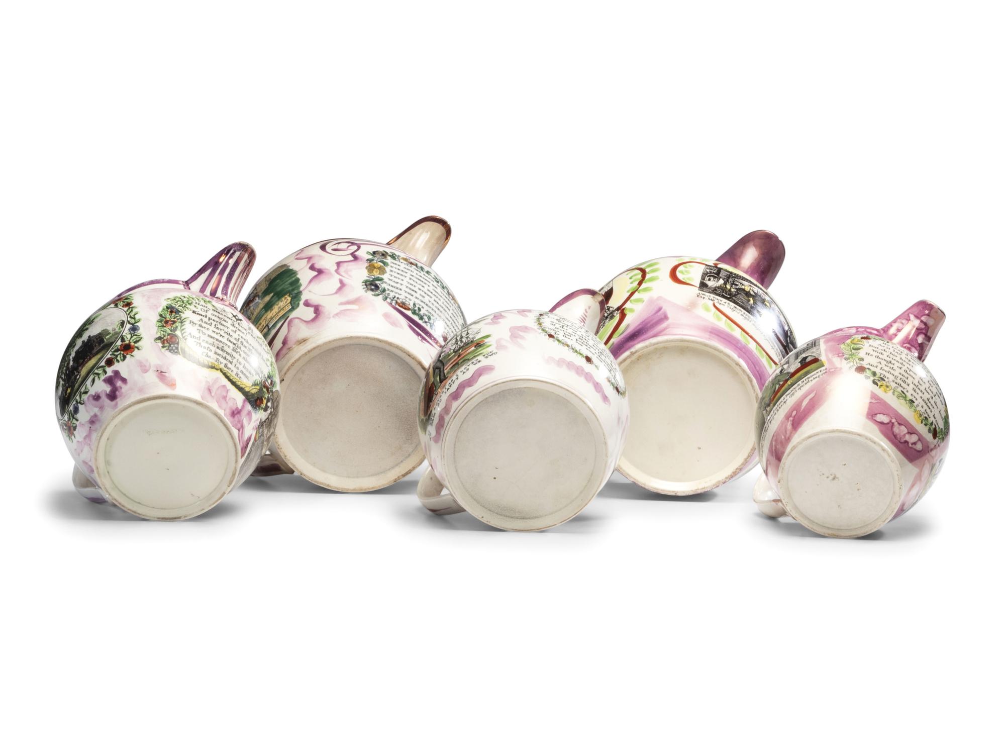 Five Sunderland Luster Jugs