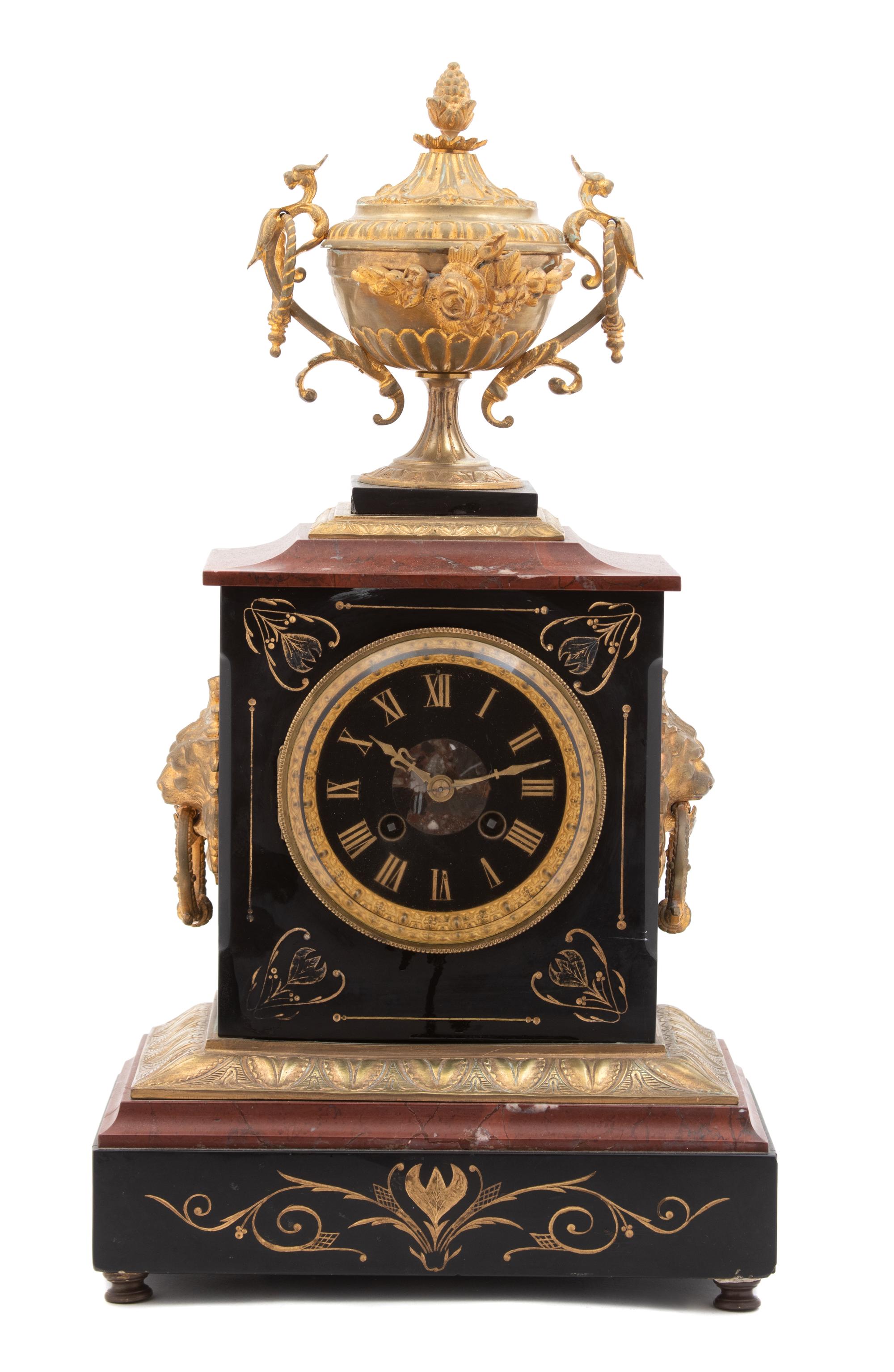 A French Empire Style Gilt Bronze Mounted Marble Mantle Clock — 19TH CENTURY