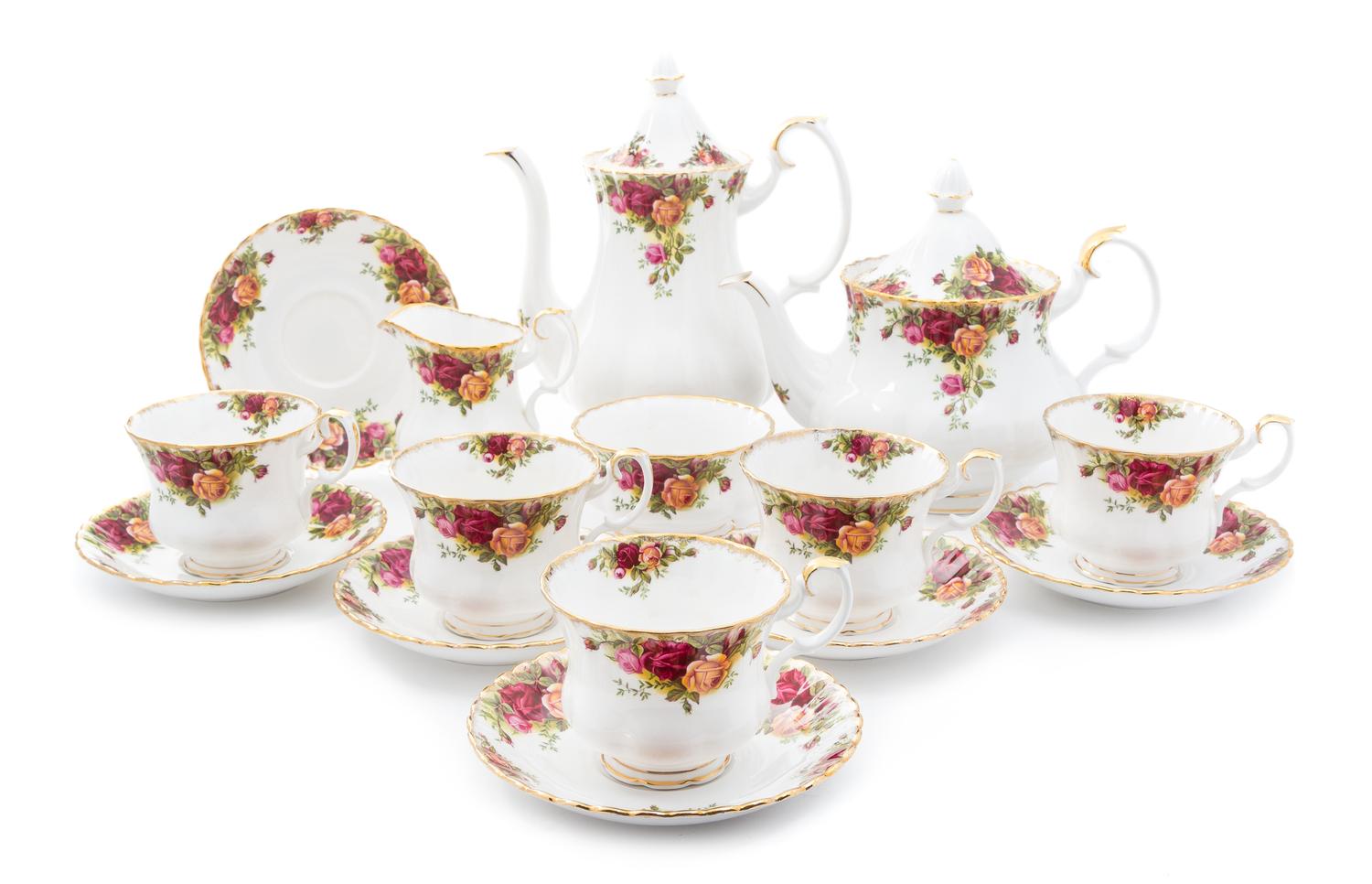 A Royal Albert Porcelain Tea and Coffee Service Height of coffee pot 10 1/2 inches.