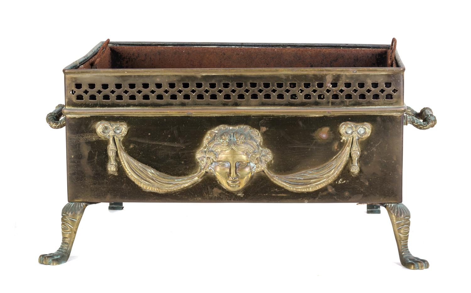 A Victorian Brass Log Bucket Height 12 x width 21 x depth 16 inches. — LATE 19TH CENTURY