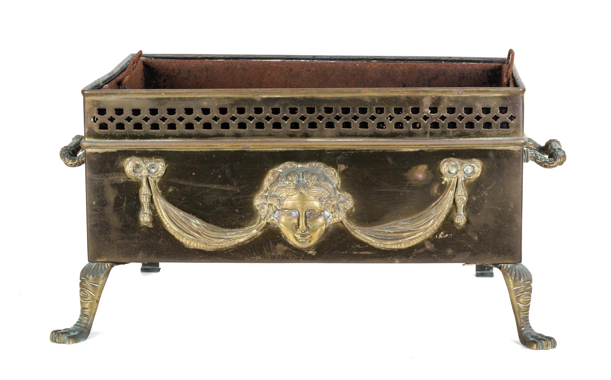 A Victorian Brass Log Bucket Height 12 x width 21 x depth 16 inches. — LATE 19TH CENTURY