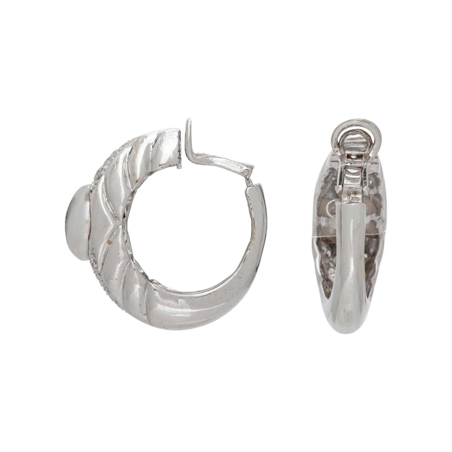 DIAMOND AND CULTURED PEARL HOOP EARCLIPS