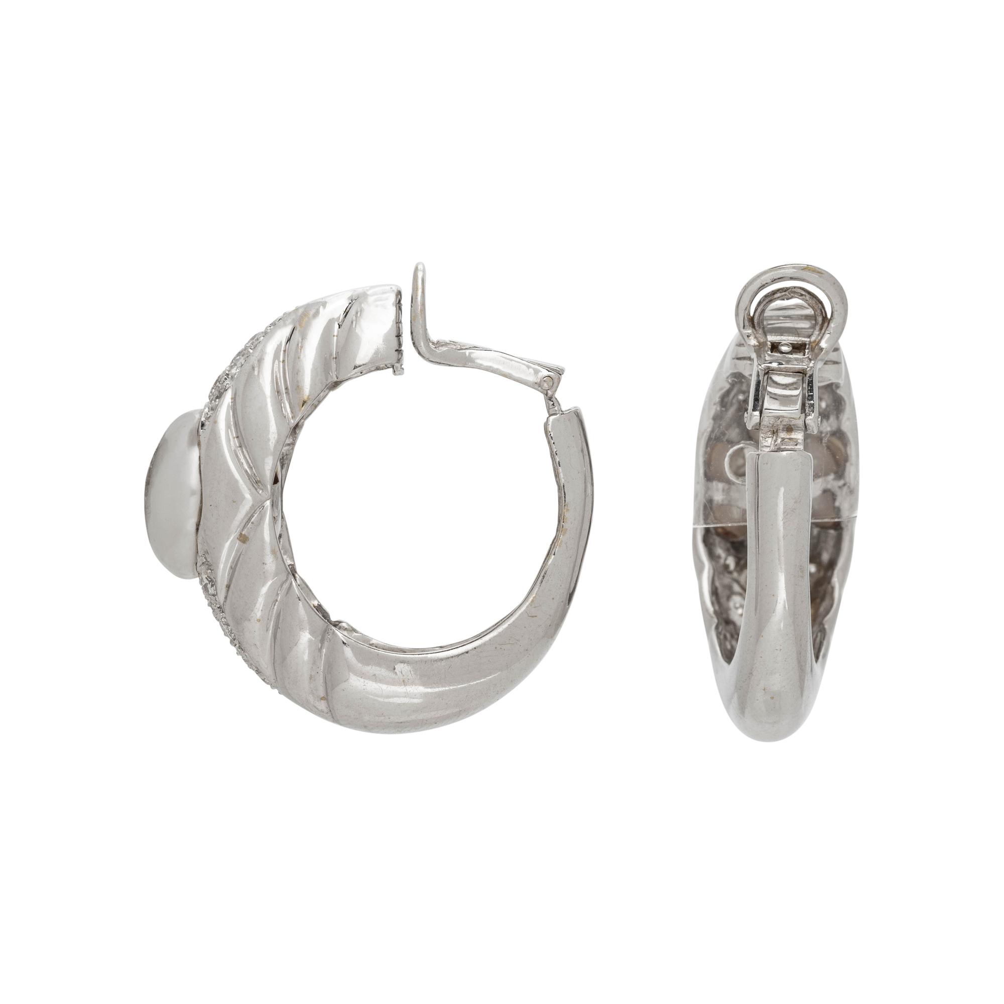DIAMOND AND CULTURED PEARL HOOP EARCLIPS