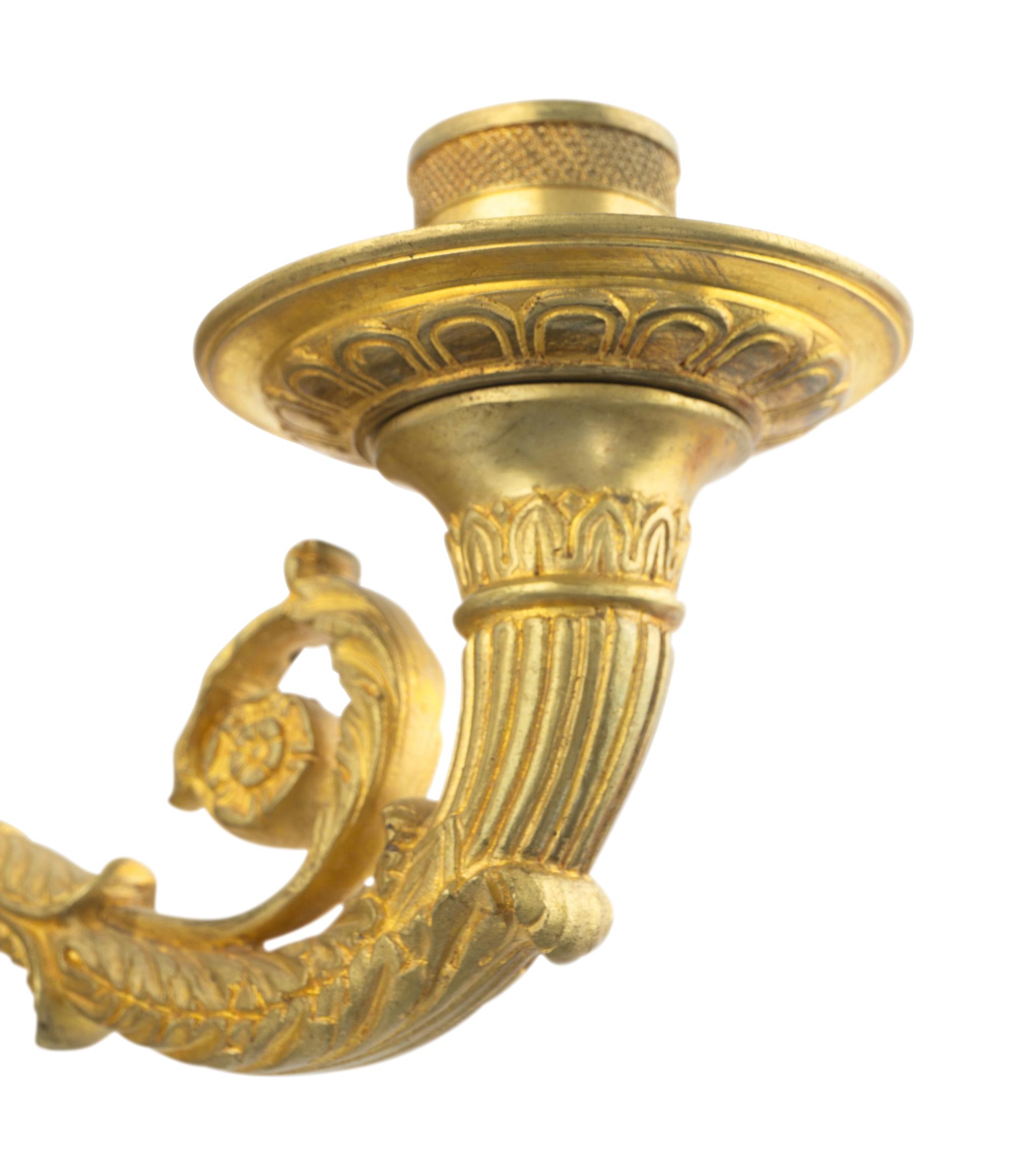 A Pair of Empire Gilt Bronze Two-Light Sconces