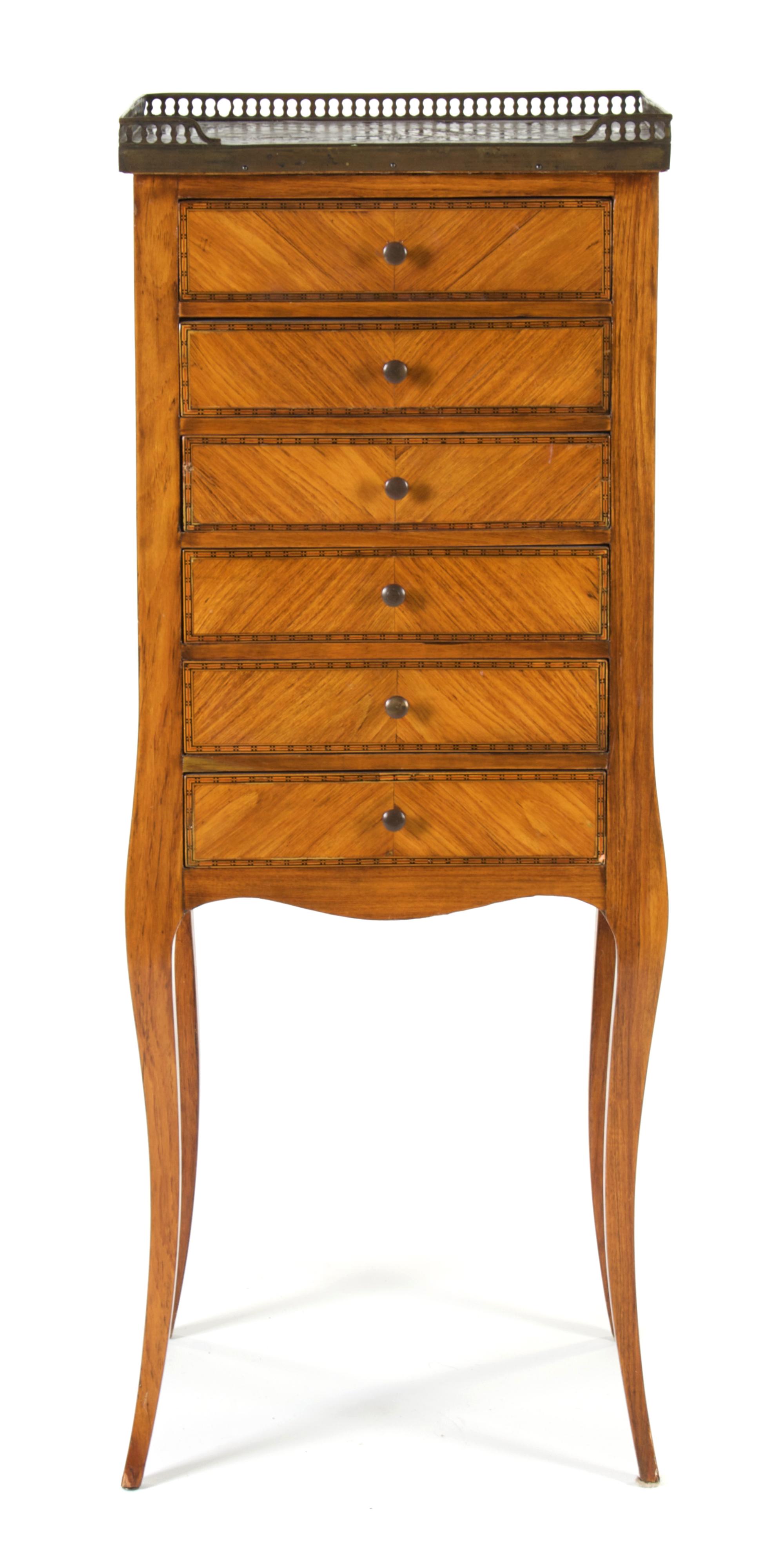 A Louis XVI Style Commode, Height 38 x width 14 1/2 x depth 11 inches.