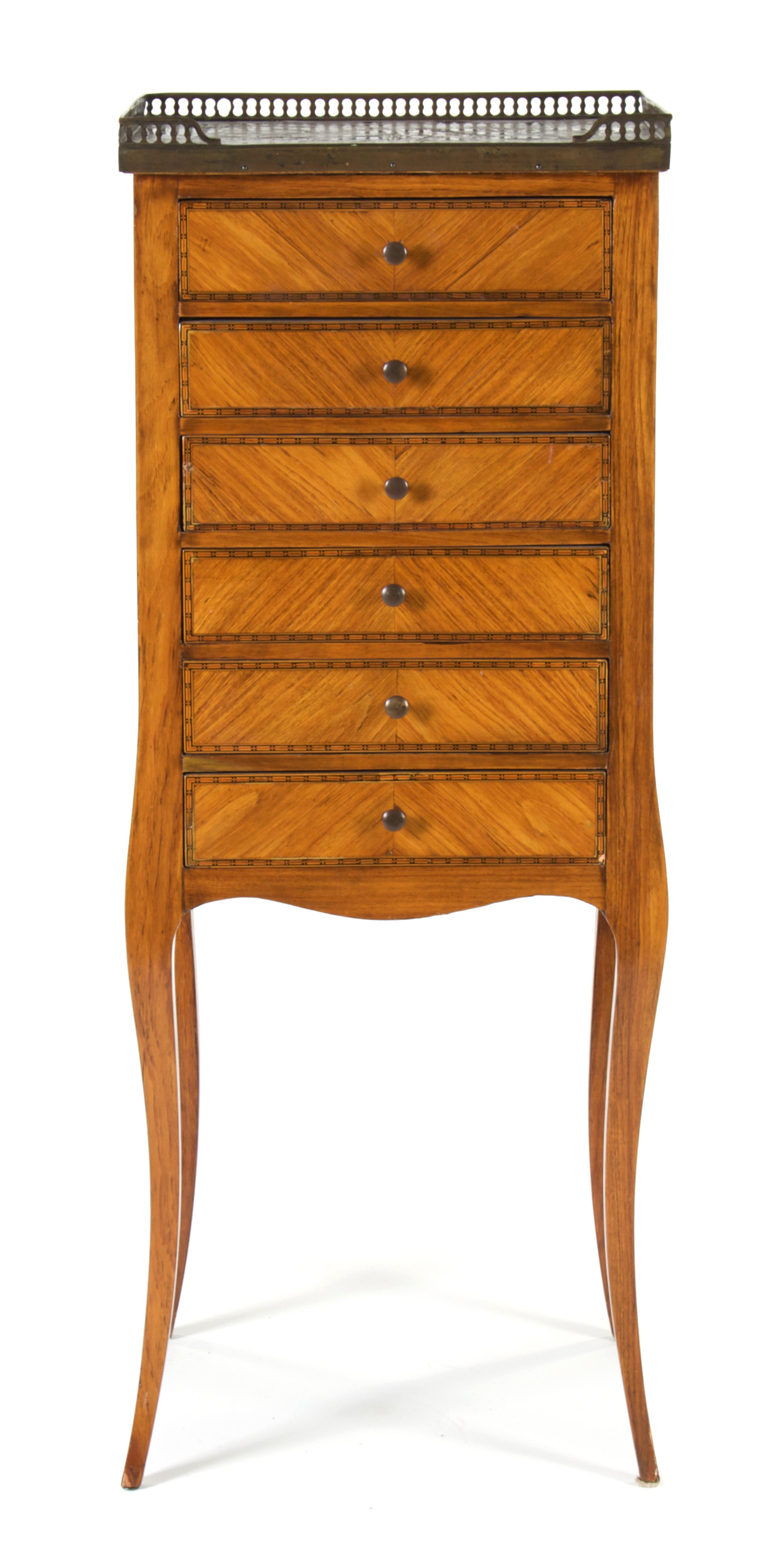 A Louis XVI Style Commode, Height 38 x width 14 1/2 x depth 11 inches.
