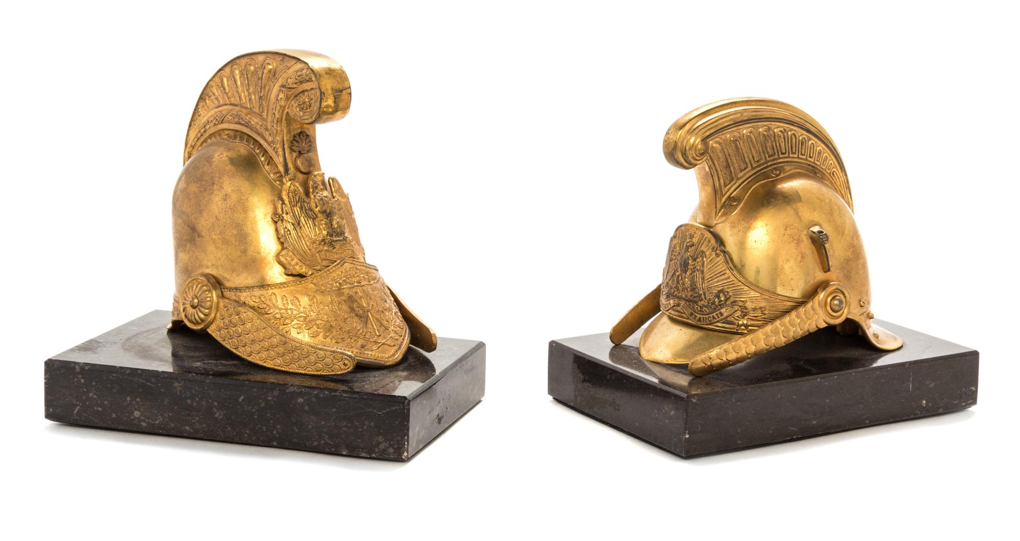 A Near Pair of Napoleon III Gilt Bronze and Marble Paperweights Height 4 1/2 inches. — CIRCA 1880