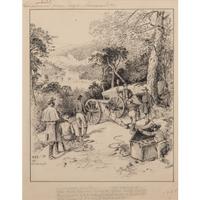 William Ludwell Sheppard, after W.D. Washington, Pen and Ink Sketch Depicting a Detachment from Floyd's Command at Gauley Bridge, WV