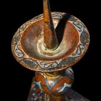 A Limoges Gilt-Copper and Champleve Enamel Candlestick