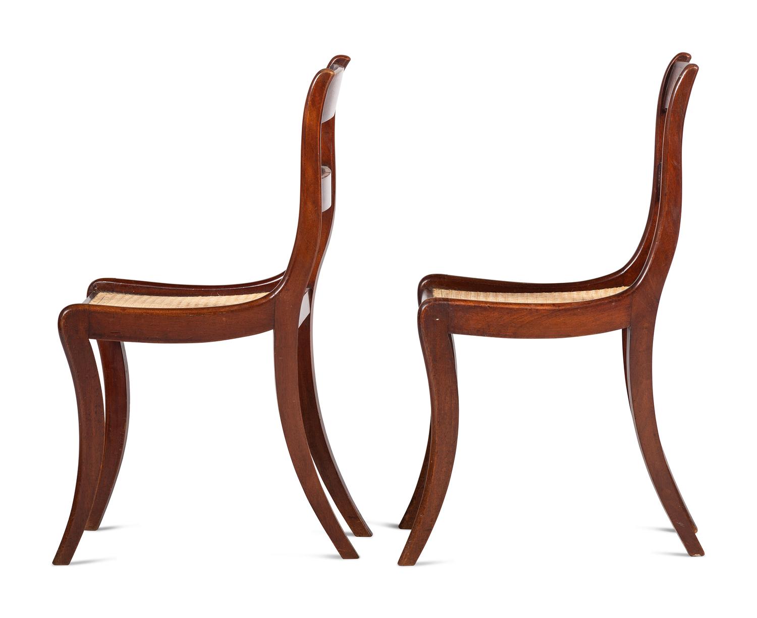 Six Regency Brass Inlaid Mahogany Side Chairs