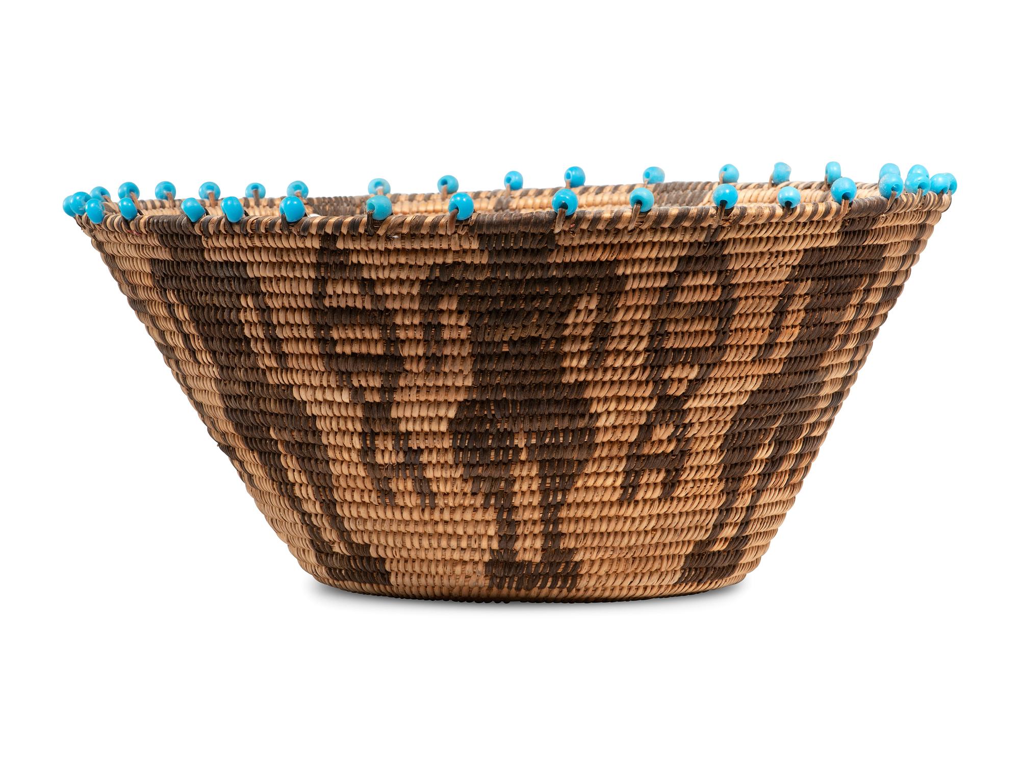 Akimel O'odham Figural Basket, with Blue Padre Beads