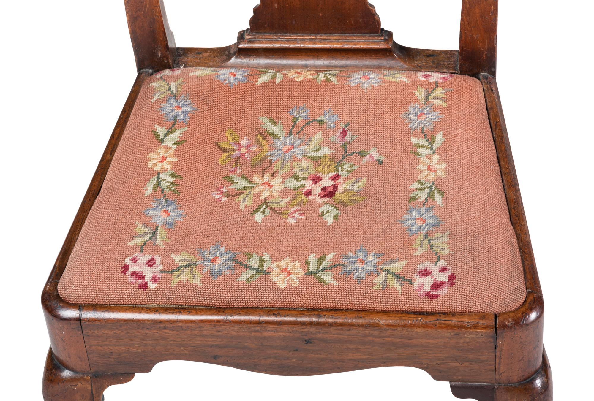 A Queen Anne Carved Walnut Compass Seat Pad-Foot Side Chair