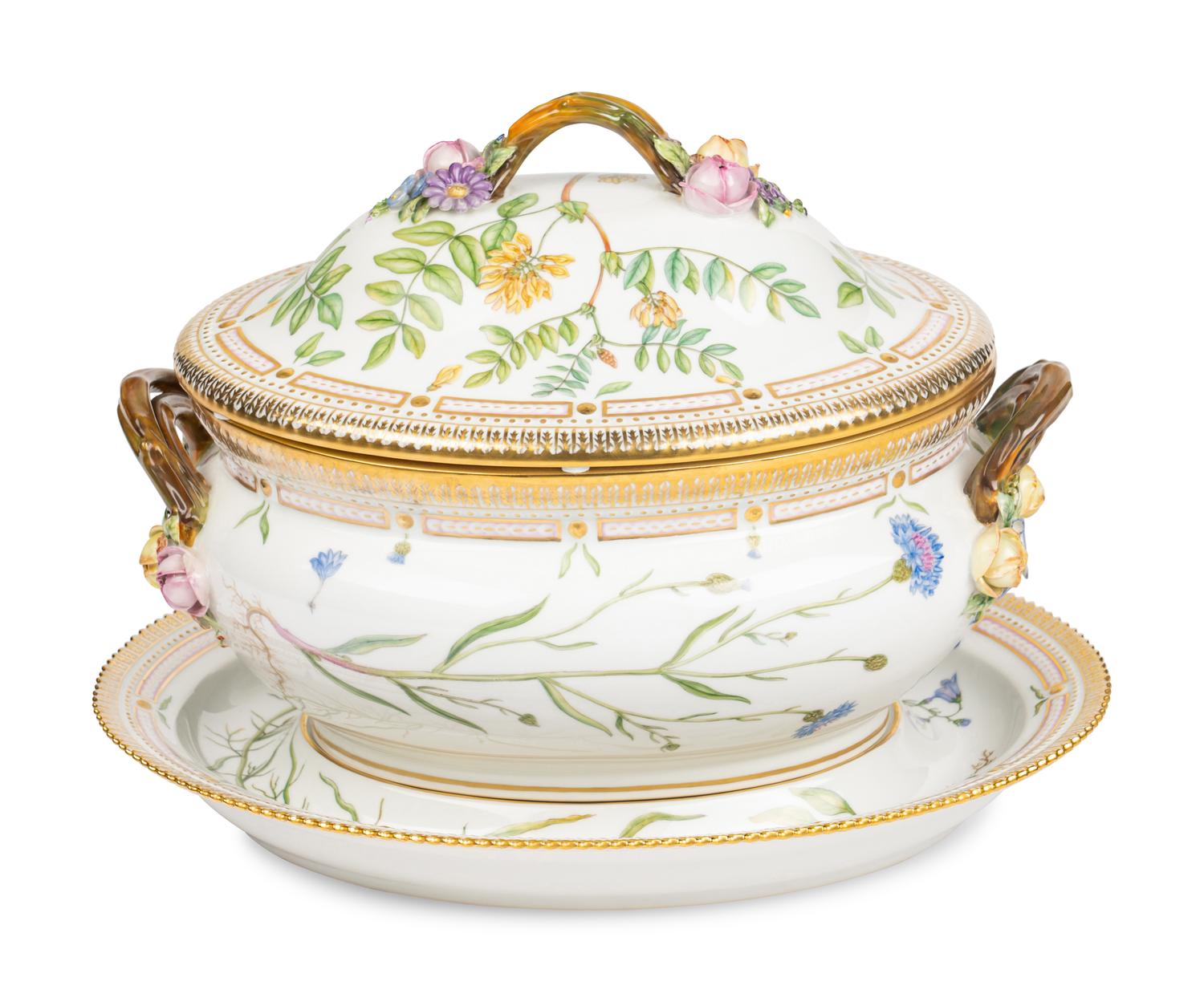 A Royal Copenhagen Flora Danica Porcelain Covered Tureen and Stand