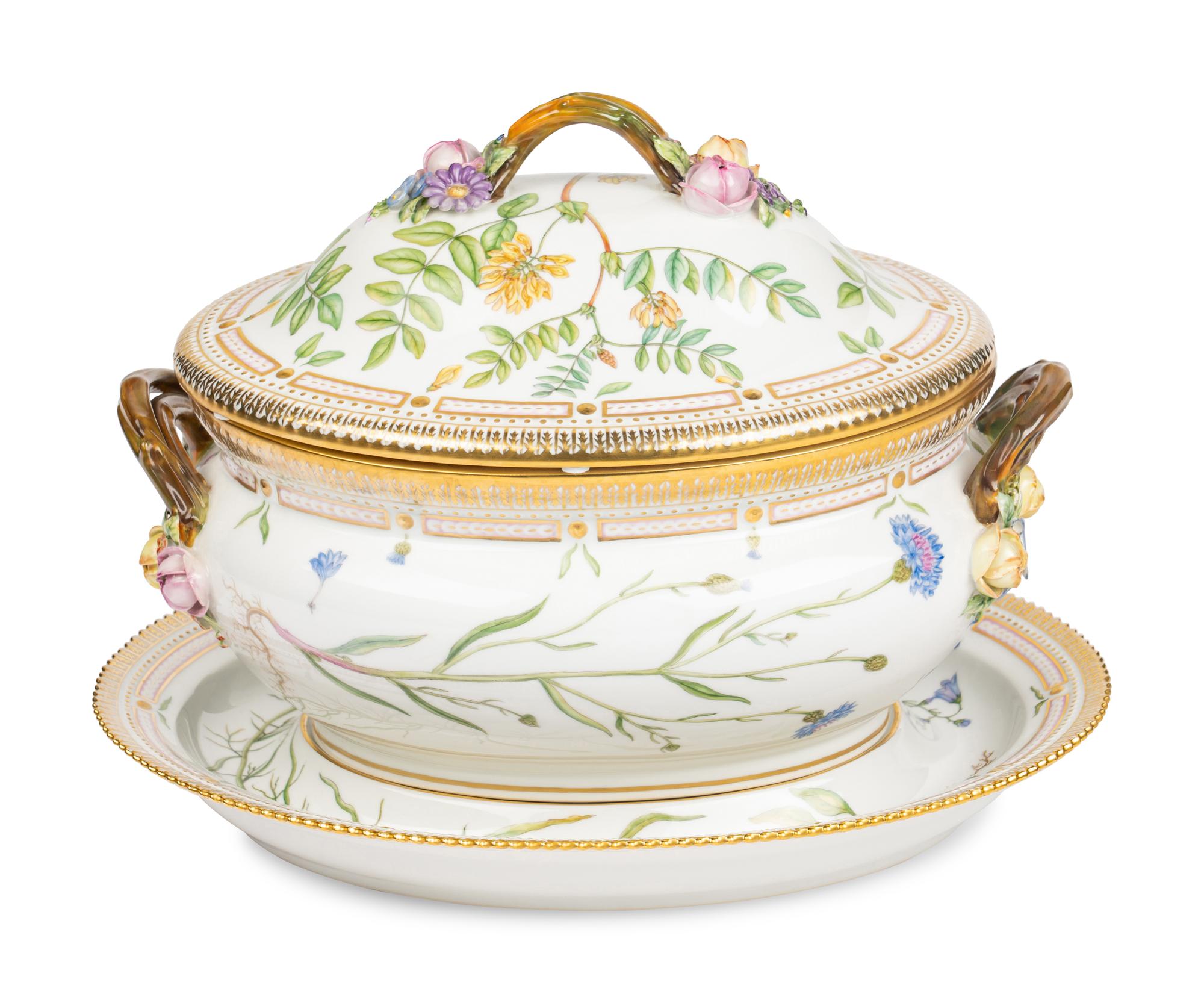 A Royal Copenhagen Flora Danica Porcelain Covered Tureen and Stand